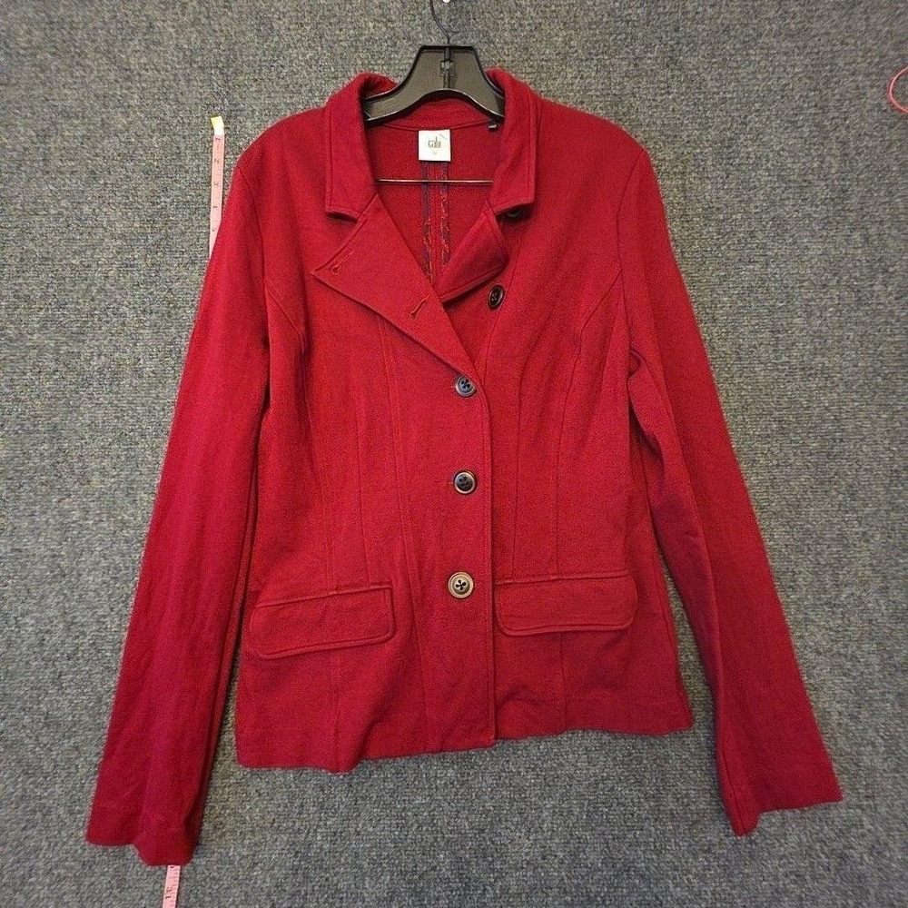 CAbi Blazer Womens 12 Red Knit Stretch 3 Button Jacket Workwear Notch Lapel